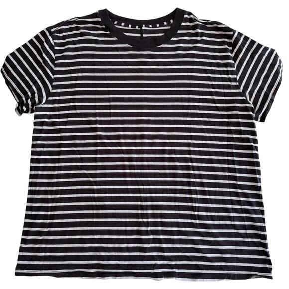 Lululemon All Yours Cotton T-Shirt Stripe Black White Plus Size 14 Loose Fit - Picture 2 of 7